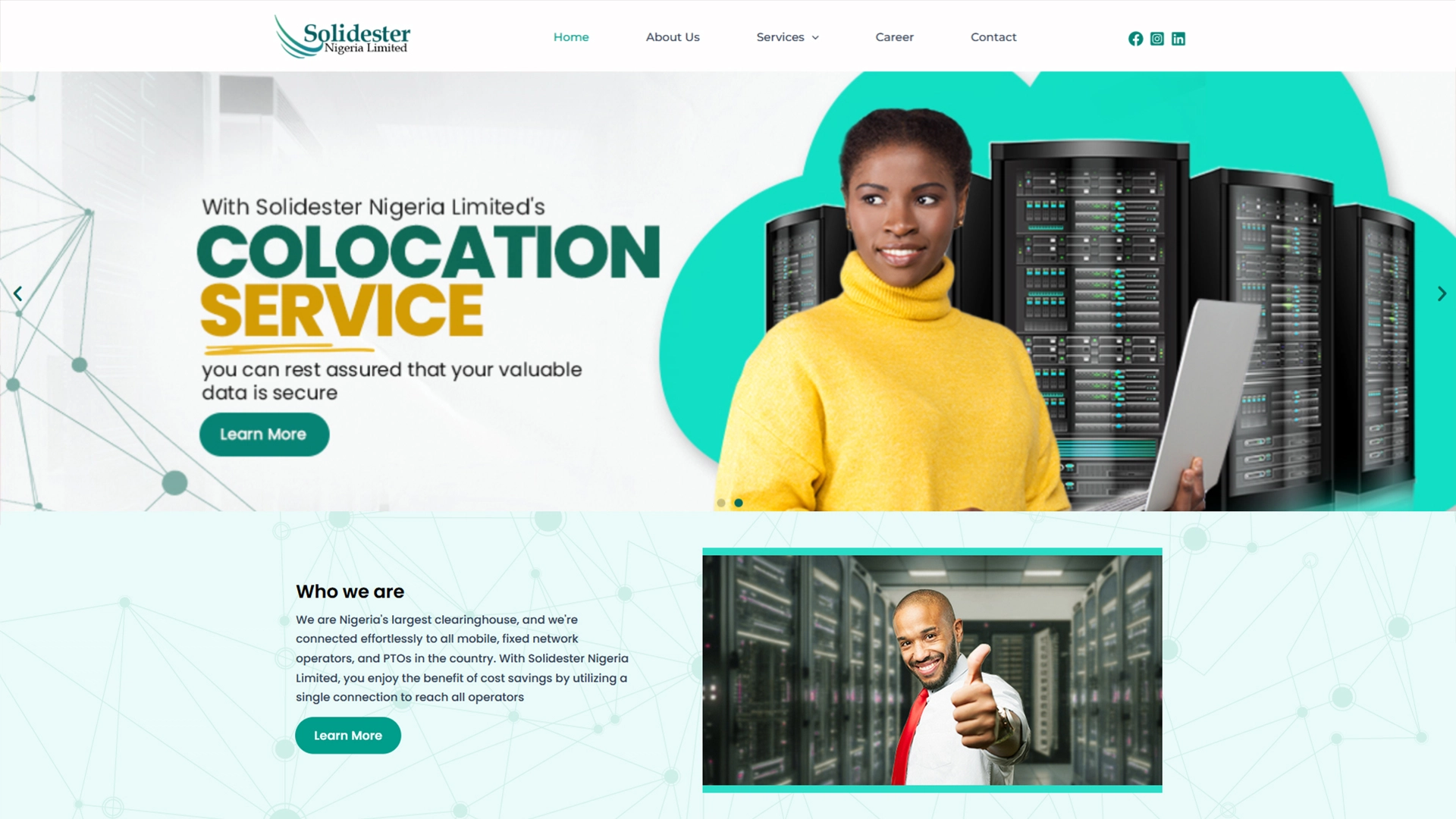 Desktop version of a network company website designed by the creative media