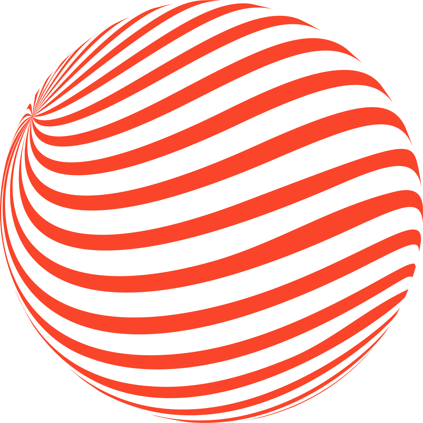 An abstract red and white striped sphere representing global creativity and awesome ideas.