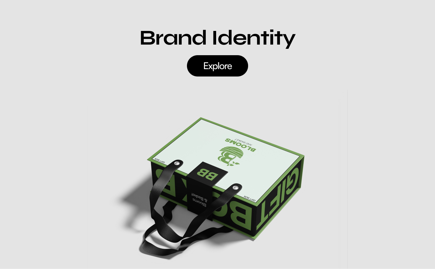A custom-branded gift box for Blooms & Basket, representing our brand identity design services.
